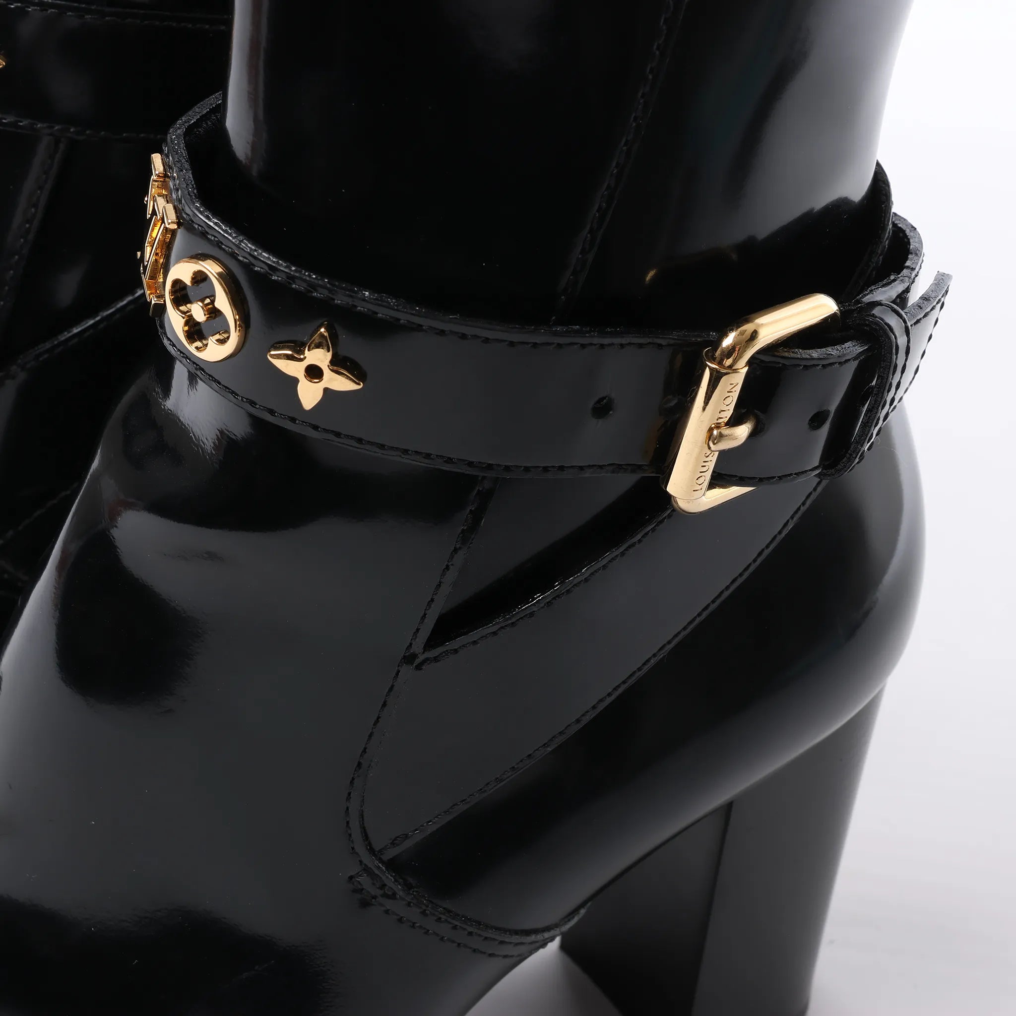 Louis Vuitton Star Trail Line 21 years Monogram Patent Leather Ankle Boots in Black MA0231, Size 38 EU