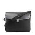 Louis Vuitton Taimyr Messenger Crossbody Bag M30862 in black Taiga leather, featuring a structured rectangular shape, front zip compartment, flap closure, and adjustable black fabric shoulder strap with subtle embossed branding, displayed against a white background.