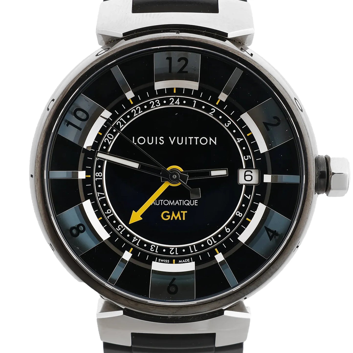 Louis Vuitton Tambour Q113K SG7133 SS & Rubber AT Watch with Black Dial