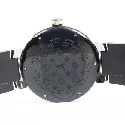 Louis Vuitton Tambour Q113K SG7133 SS & Rubber AT Watch with Black Dial