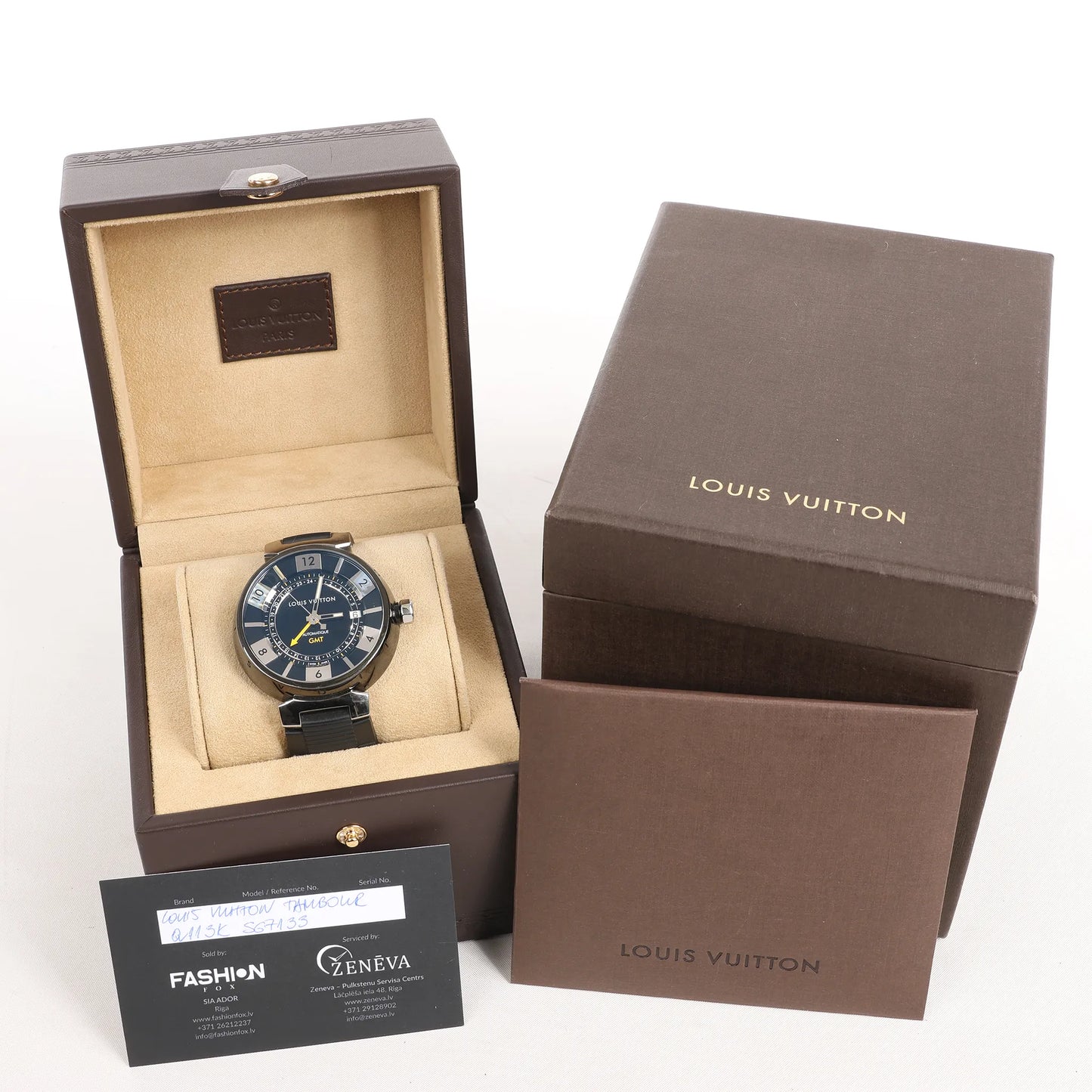 Louis Vuitton Tambour Q113K SG7133 SS & Rubber AT Watch with Black Dial