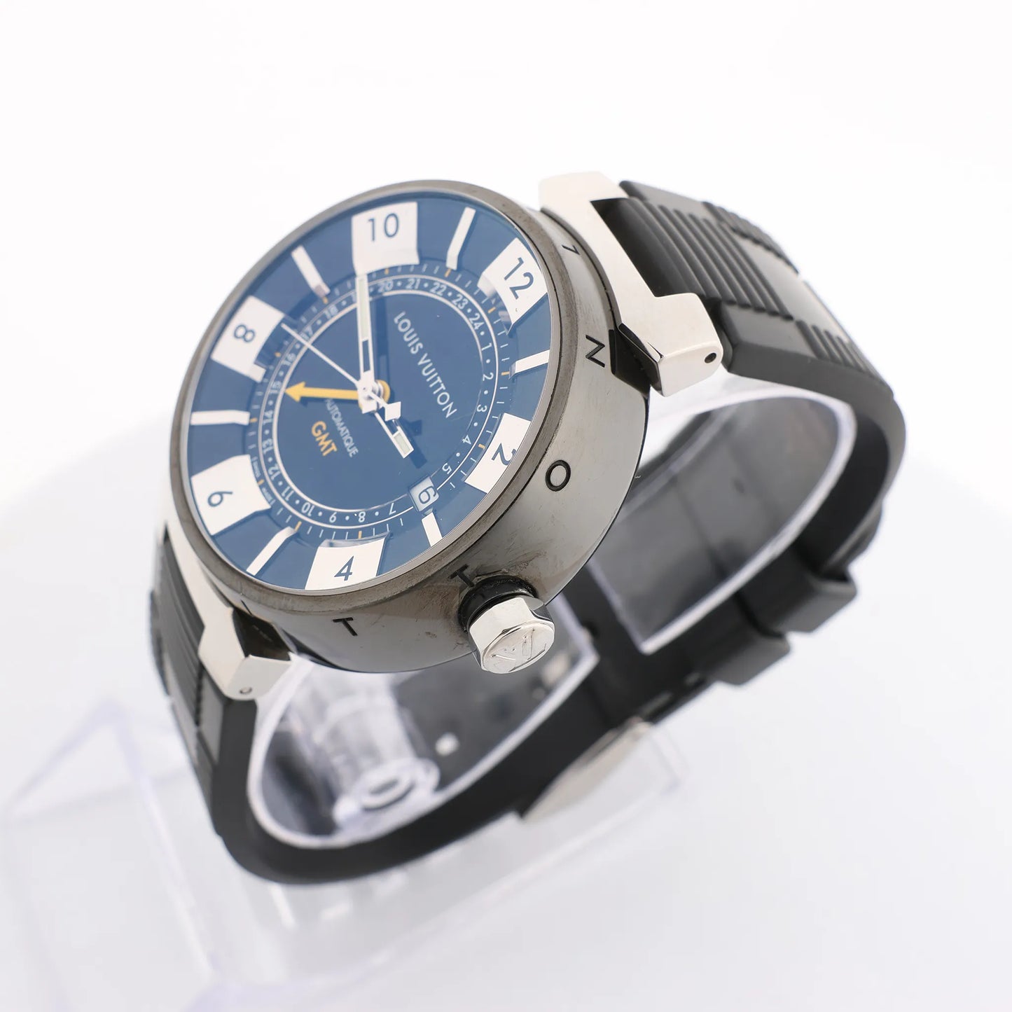 Louis Vuitton Tambour Q113K SG7133 SS & Rubber AT Watch with Black Dial