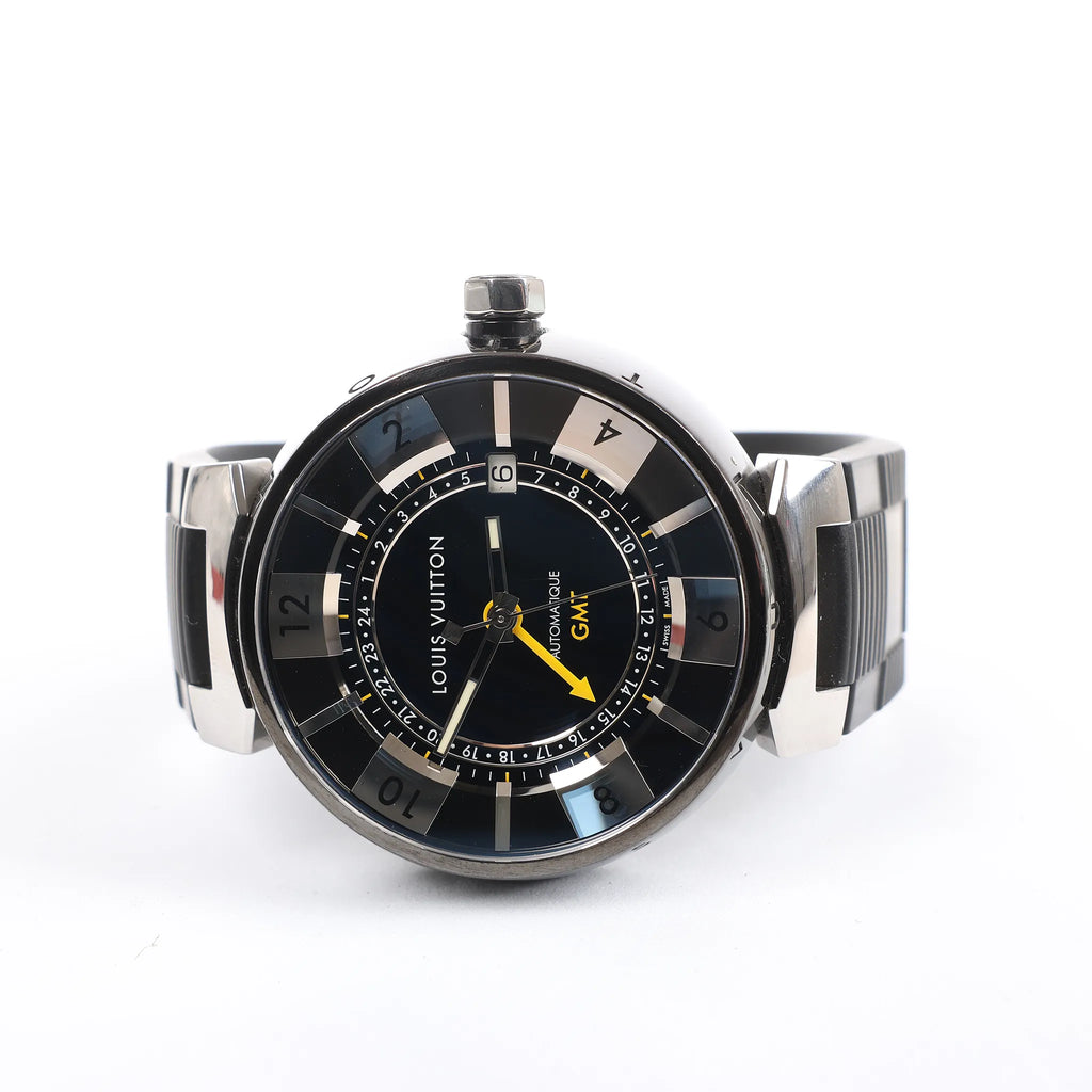 Louis Vuitton Tambour Q113K SG7133 SS & Rubber AT Watch with Black Dial