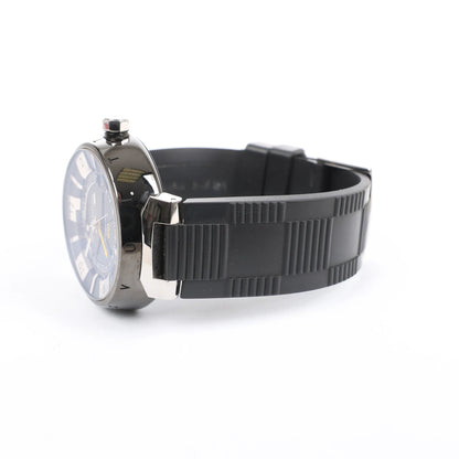 Louis Vuitton Tambour Q113K SG7133 SS & Rubber AT Watch with Black Dial