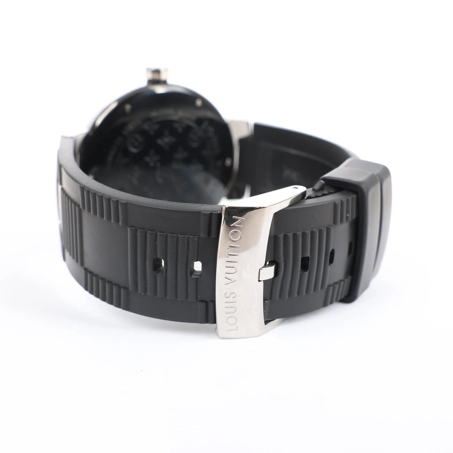 Louis Vuitton Tambour Q113K SG7133 SS & Rubber AT Watch with Black Dial