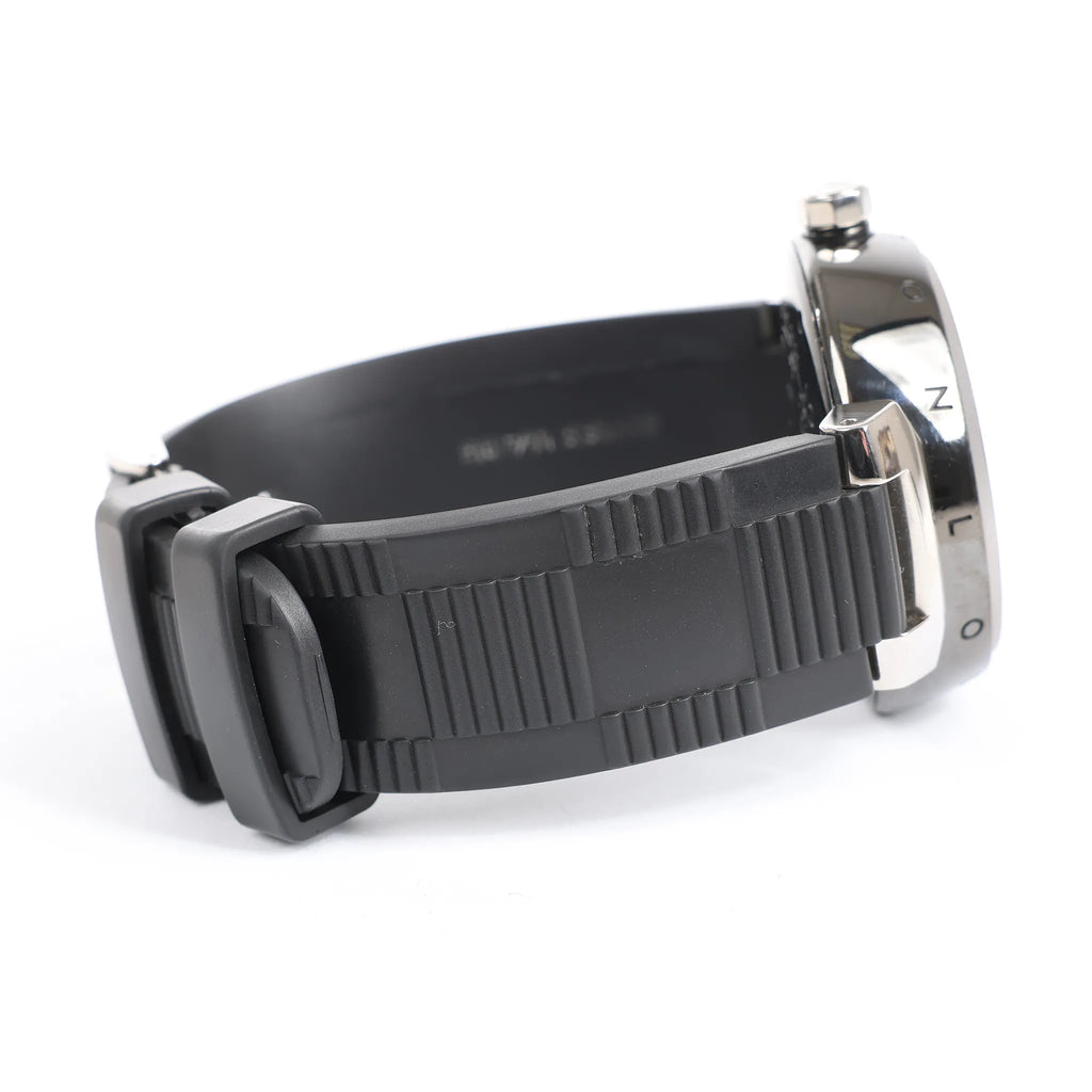 Louis Vuitton Tambour Q113K SG7133 SS & Rubber AT Watch with Black Dial