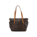 Brown Louis Vuitton Totally PM Monogram canvas shoulder bag with natural leather straps, gold-tone hardware and two exterior side pockets.