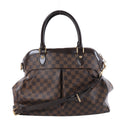 Louis Vuitton Trevi GM brown Damier Ebene handbag with dark brown leather top handles, gold-tone hardware, pleated front and shoulder strap.
