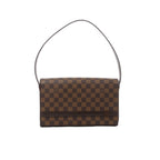 Louis Vuitton Tribeca Caron shoulder bag in brown Damier Ebene check canvas with flap front and slim dark leather shoulder strap.