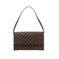 Brown Louis Vuitton Tribeca Long Damier Ebene shoulder bag with dark leather trim, long shoulder strap and rectangular flap front.