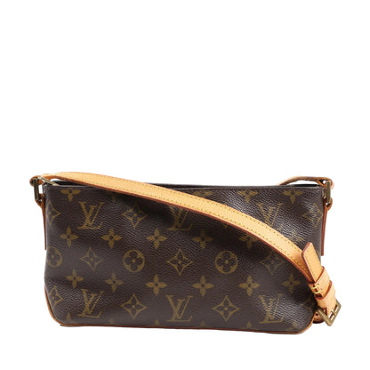 Louis Vuitton Monogram Canvas Trotteur M51240 shoulder bag with brown coated canvas, all-over LV monogram pattern, adjustable natural leather strap, and gold-tone hardware.