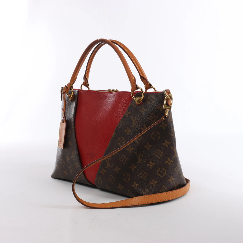 Louis Vuitton V Toat MM Monogram Canvas 2Way Handbag in Brown x Red M43957