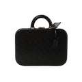 Louis Vuitton Valisette MM handbag in black Monogram Glace leather with embossed monogram pattern, rigid suitcase-style shape, top handle, and hanging leather tag on white background.
