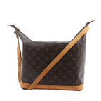 Louis Vuitton Amfar Vanity Three shoulder bag in brown Monogram canvas with tan leather trim, adjustable strap and structured base.