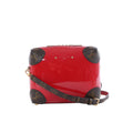 Louis Vuitton Venice Miroir red Vernis leather crossbody bag with brown Monogram canvas corner details, shoulder strap and gold-tone hardware.