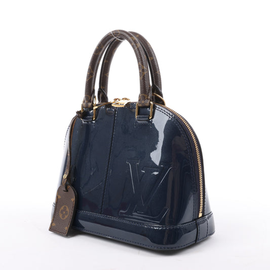 Sac à main Louis Vuitton Alma BB en toile Monogram et cuir vernis bleu marine M54705
