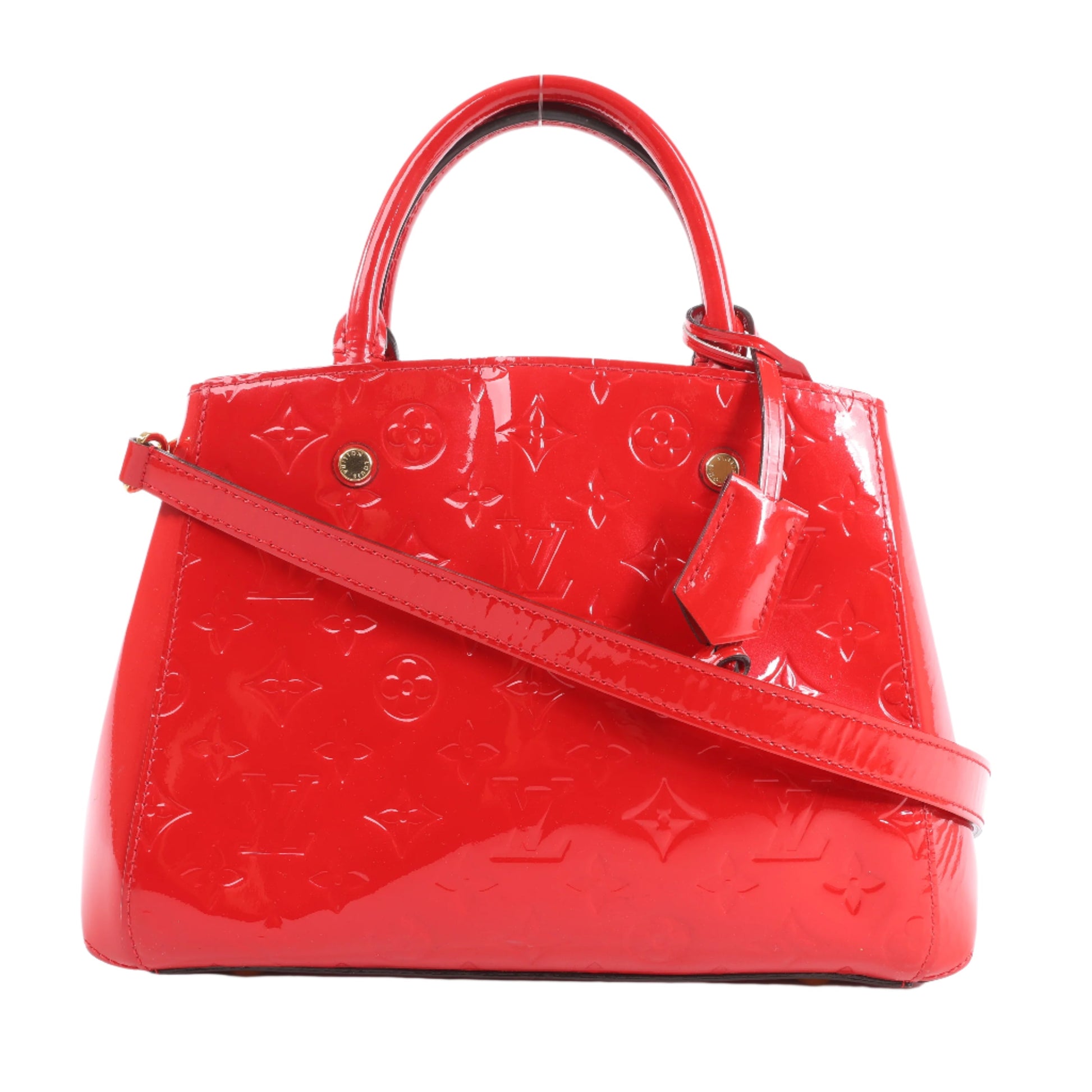 Red handbag with a pattern on a white background