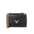Black Louis Vuitton Very crossbody bag in embossed Monogram leather with gold-tone V logo on the flap and a gold chain shoulder strap.