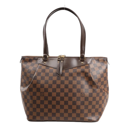 Louis Vuitton Westminster GM shoulder bag N41103 in brown Damier Ebene Canvas with chocolate leather handles and trim, pleated sides, and gold-tone zipper.