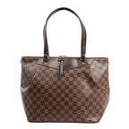 Louis Vuitton Westminster GM shoulder bag N41103 in brown Damier Ebene Canvas with chocolate leather handles and trim, pleated sides, and gold-tone zipper.