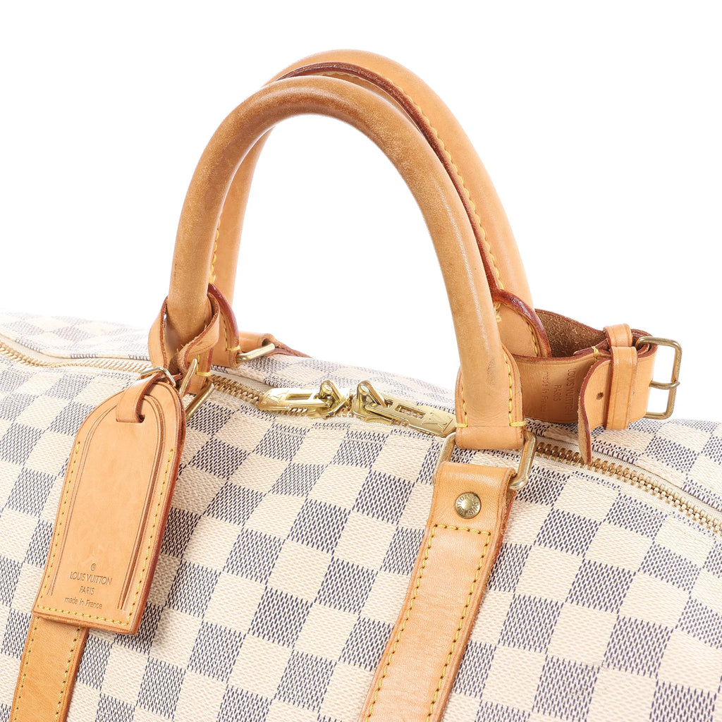 Louis Vuitton Keepall Bandoulière 55 Damier Azur Travel Bag in Beige N41429