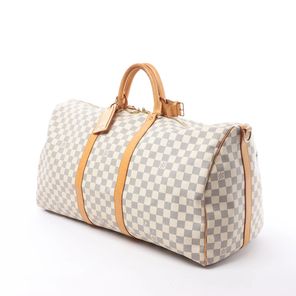Louis Vuitton Keepall Bandoulière 55 Damier Azur Travel Bag in Beige N41429
