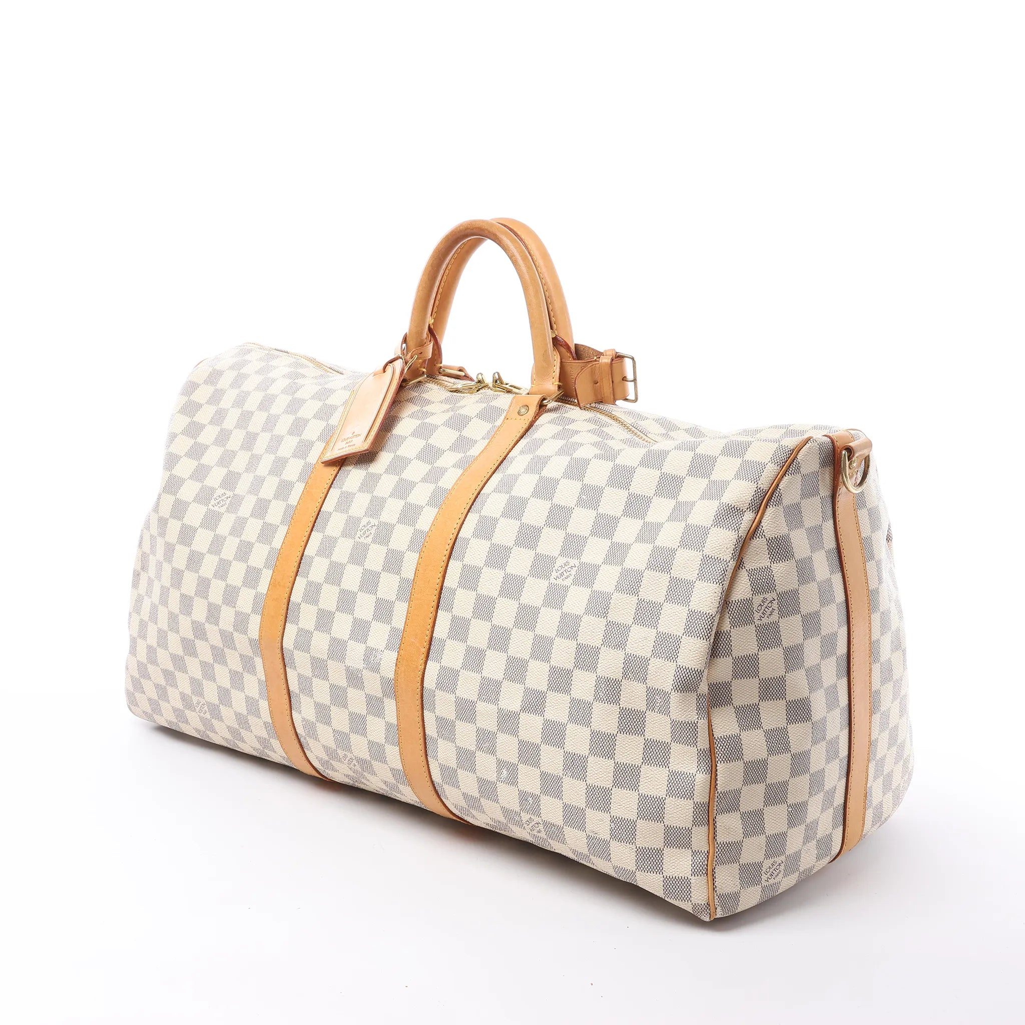 Louis Vuitton Keepall Bandoulière 55 Damier Azur Travel Bag in Beige N41429