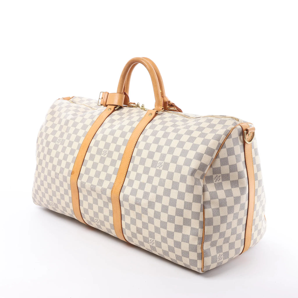 Louis Vuitton Keepall Bandoulière 55 Damier Azur Travel Bag in Beige N41429