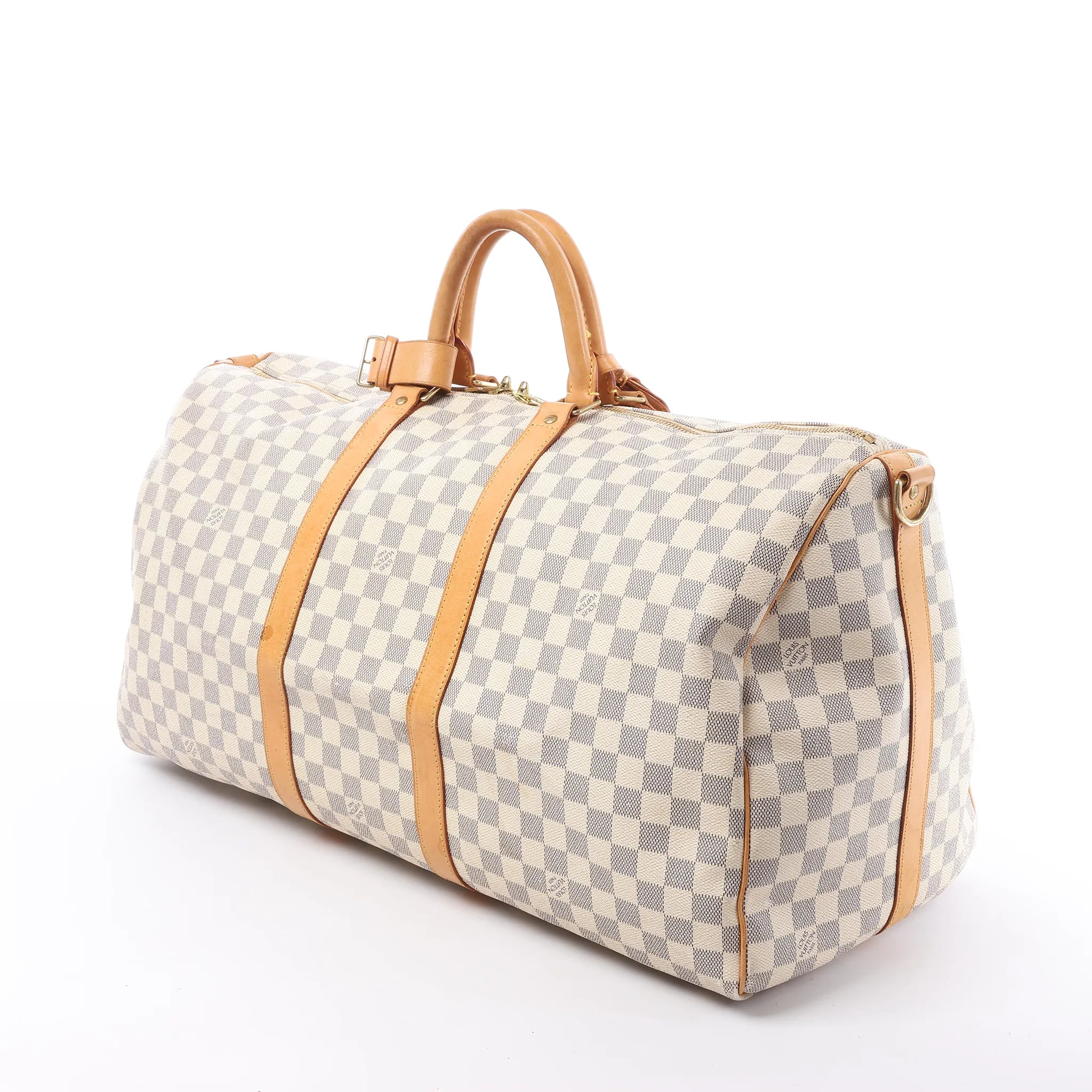 Louis Vuitton Keepall Bandoulière 55 Damier Azur Travel Bag in Beige N41429