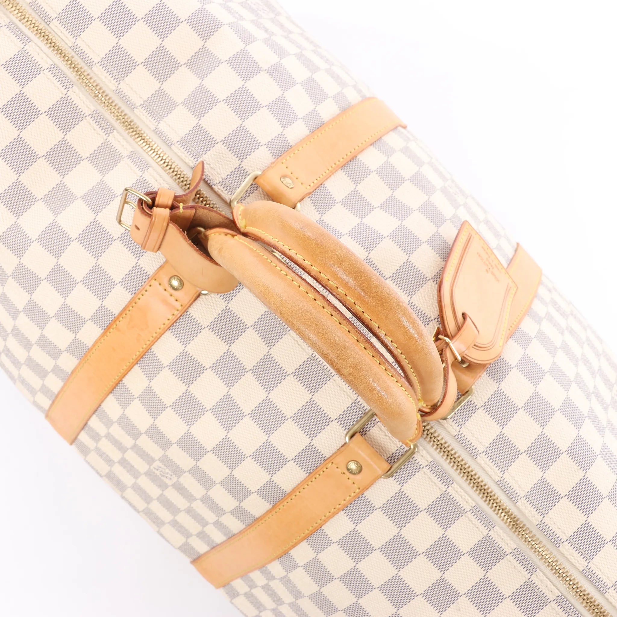 Louis Vuitton Keepall Bandoulière 55 Damier Azur Travel Bag in Beige N41429