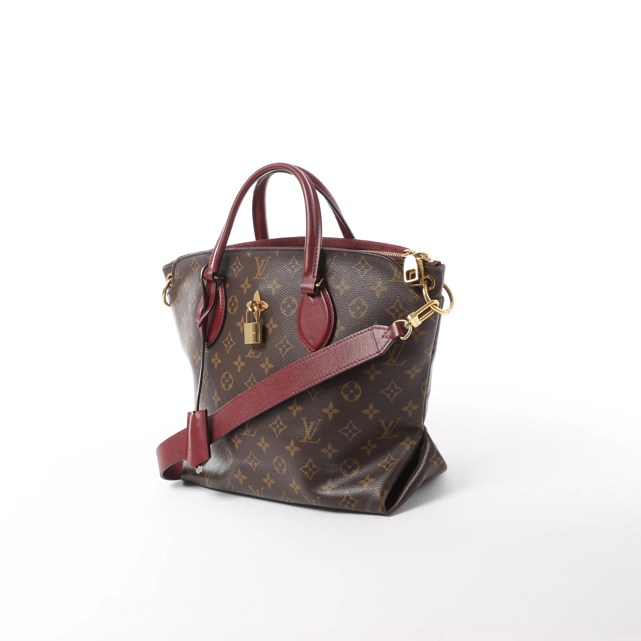 Louis Vuitton Flower MM Monogram Shoulder Bag in Brown x Burgundy M44348