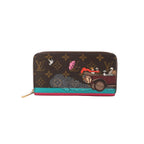 Louis Vuitton Monogram canvas zip-around Zippy wallet with 2015 Christmas Animation illustration, turquoise and pink stripes, and gold-tone zipper pull