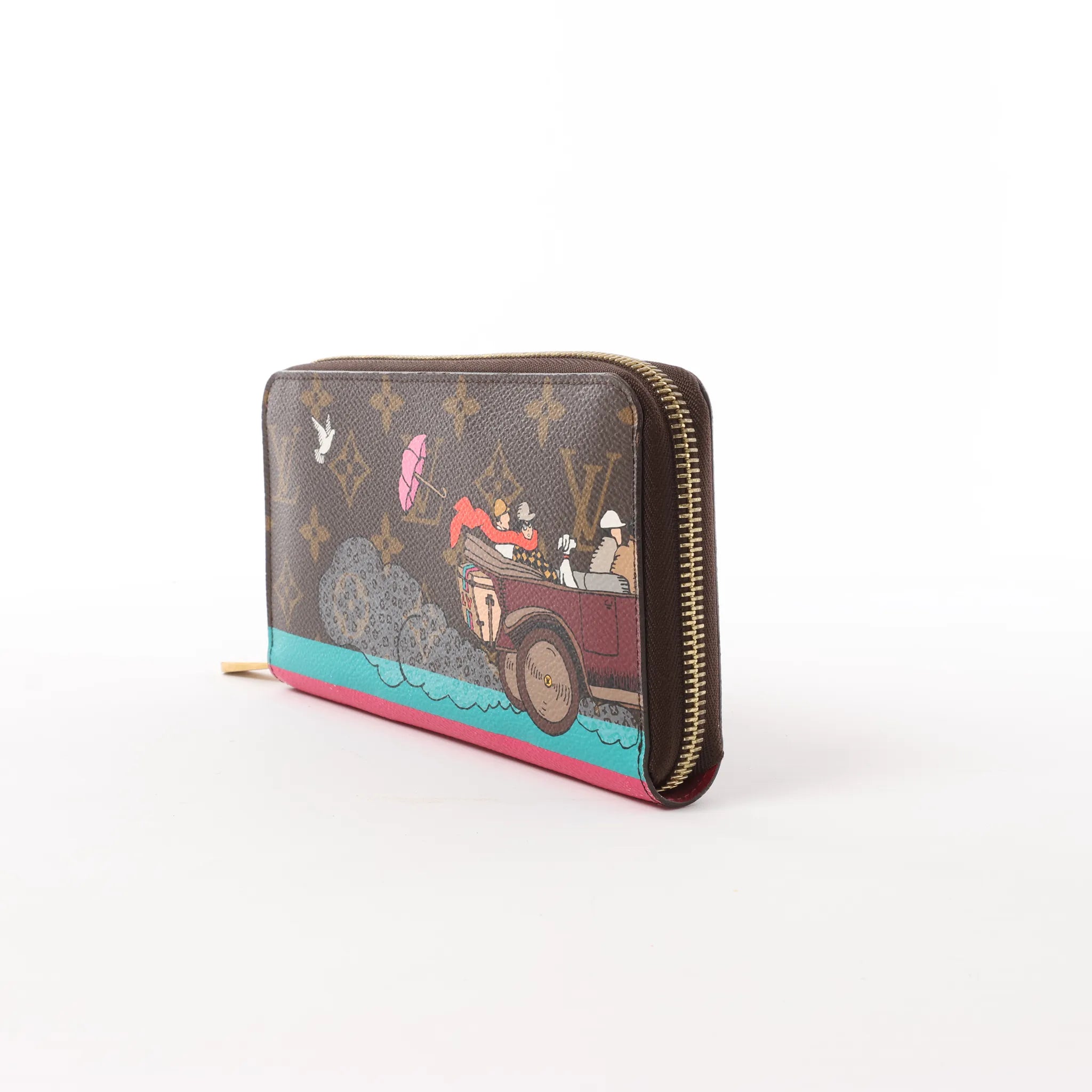 Louis Vuitton 2015 Christmas Animation Zippy Monogram Wallet in Brown x Pink CA3145