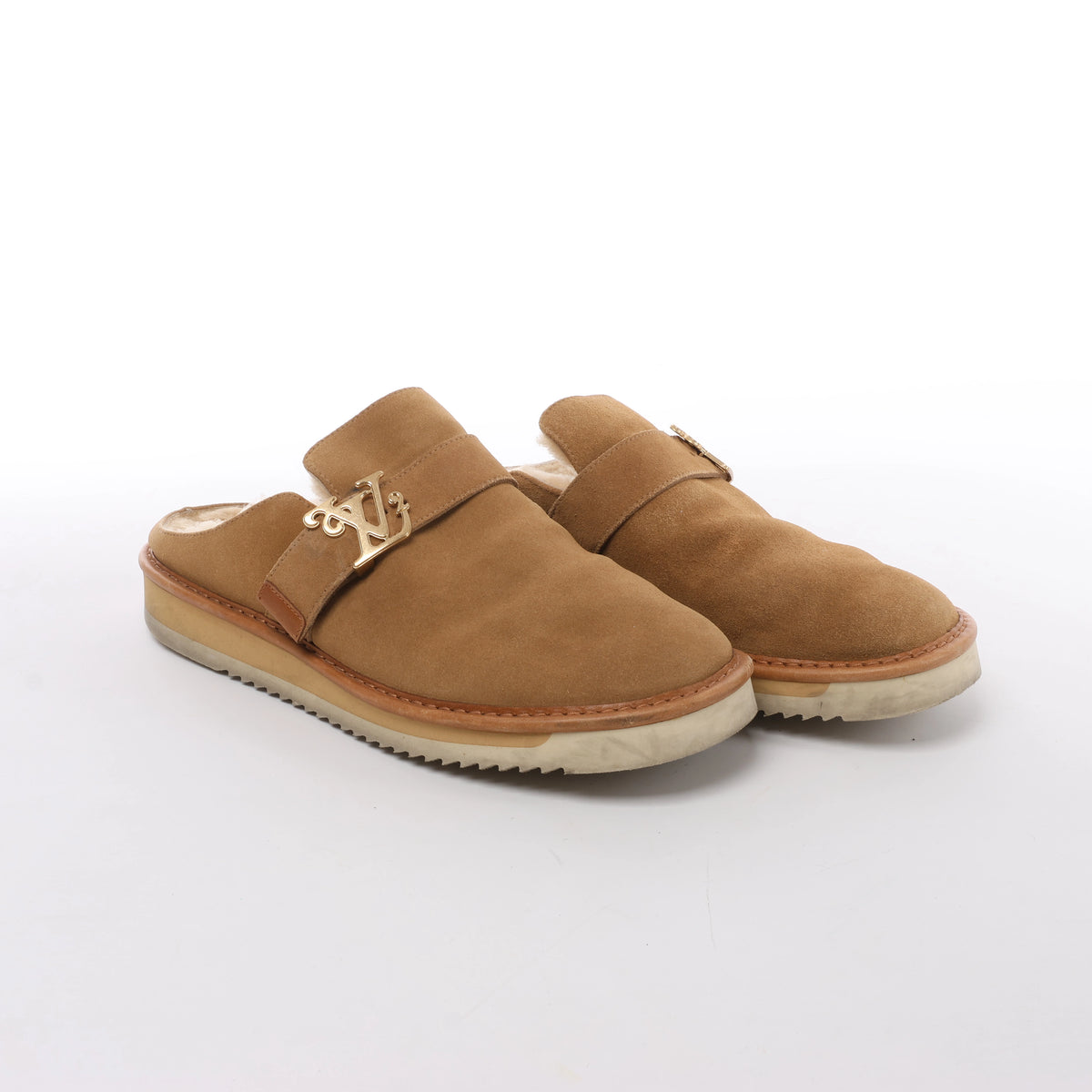 Louis Vuitton x NIGO LV Cozy Line Suede x Boa Mouton Mules in Brown BM0270, Size EU 43