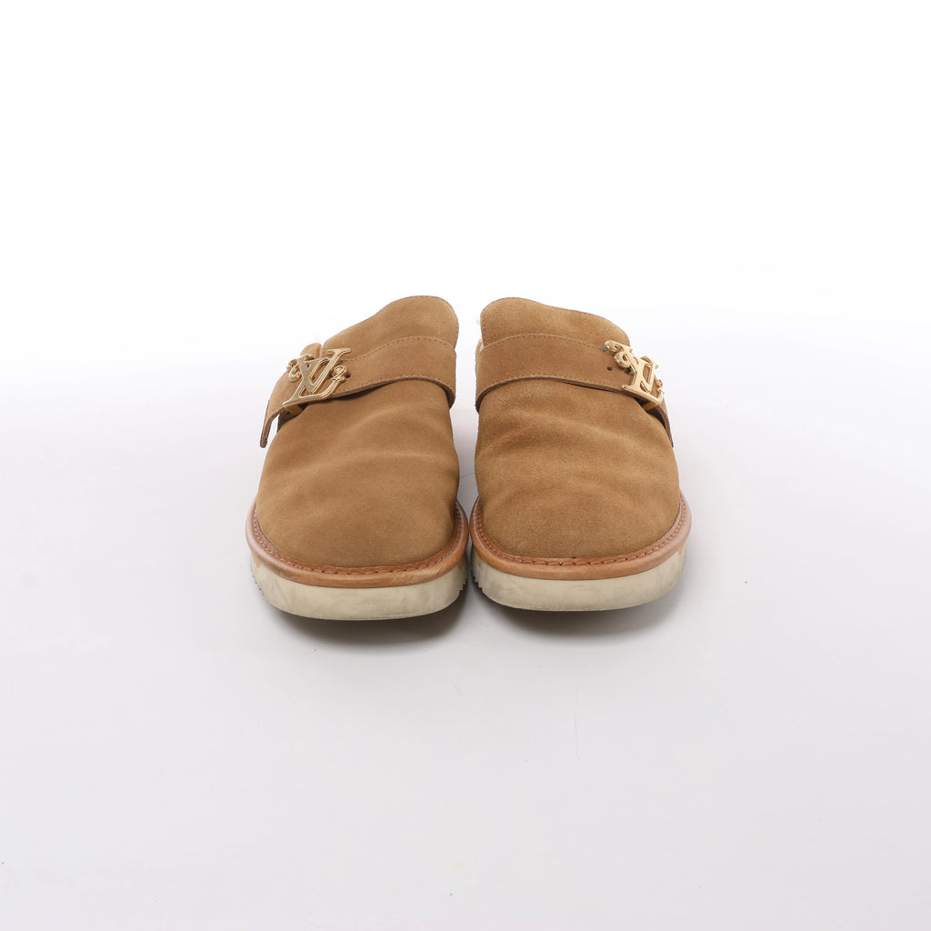 Louis Vuitton x NIGO LV Cozy Line Suede x Boa Mouton Mules in Brown BM0270, Size EU 43