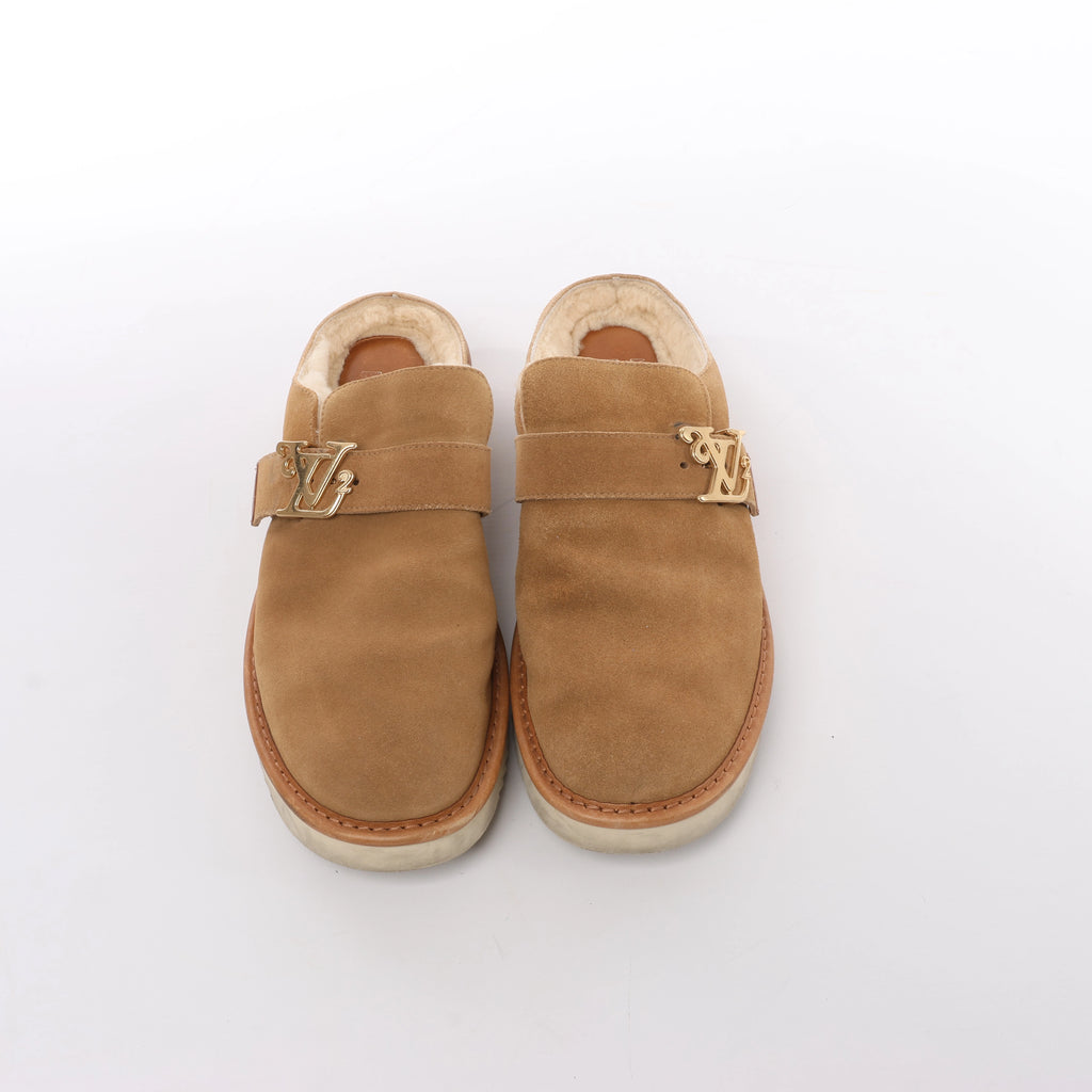 Louis Vuitton x NIGO LV Cozy Line Suede x Boa Mouton Mules in Brown BM0270, Size EU 43