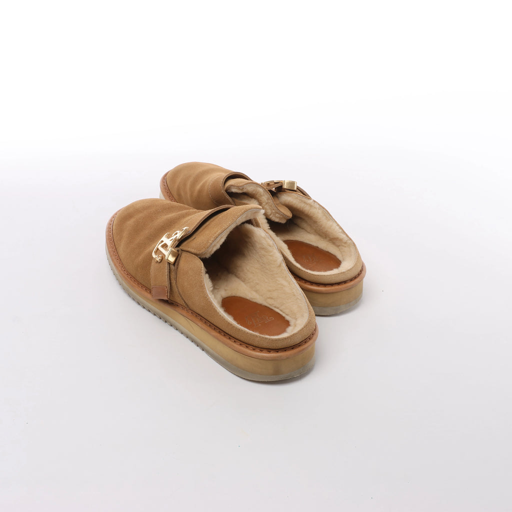 Louis Vuitton x NIGO LV Cozy Line Suede x Boa Mouton Mules in Brown BM0270, Size EU 43