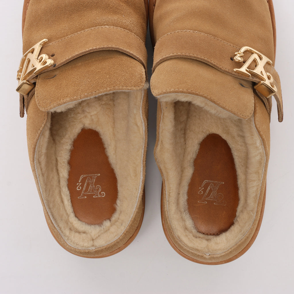 Louis Vuitton x NIGO LV Cozy Line Suede x Boa Mouton Mules in Brown BM0270, Size EU 43