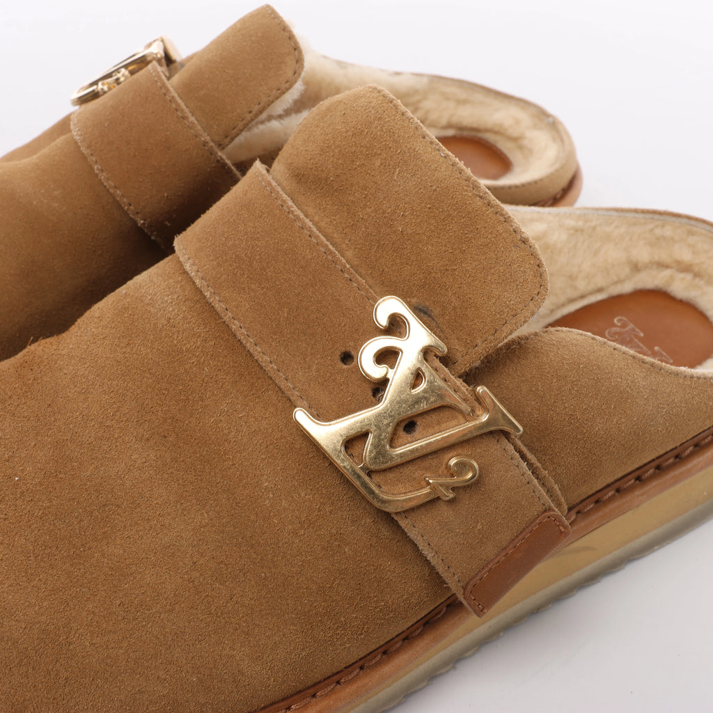Louis Vuitton x NIGO LV Cozy Line Suede x Boa Mouton Mules in Brown BM0270, Size EU 43