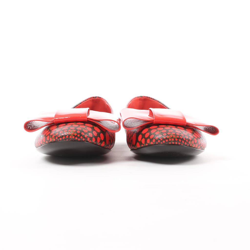 Louis Vuitton x Yayoi Kusama Bow 12 years Leather Polka Dot Ballet Flats in Red x Black, Size 38.5 EU