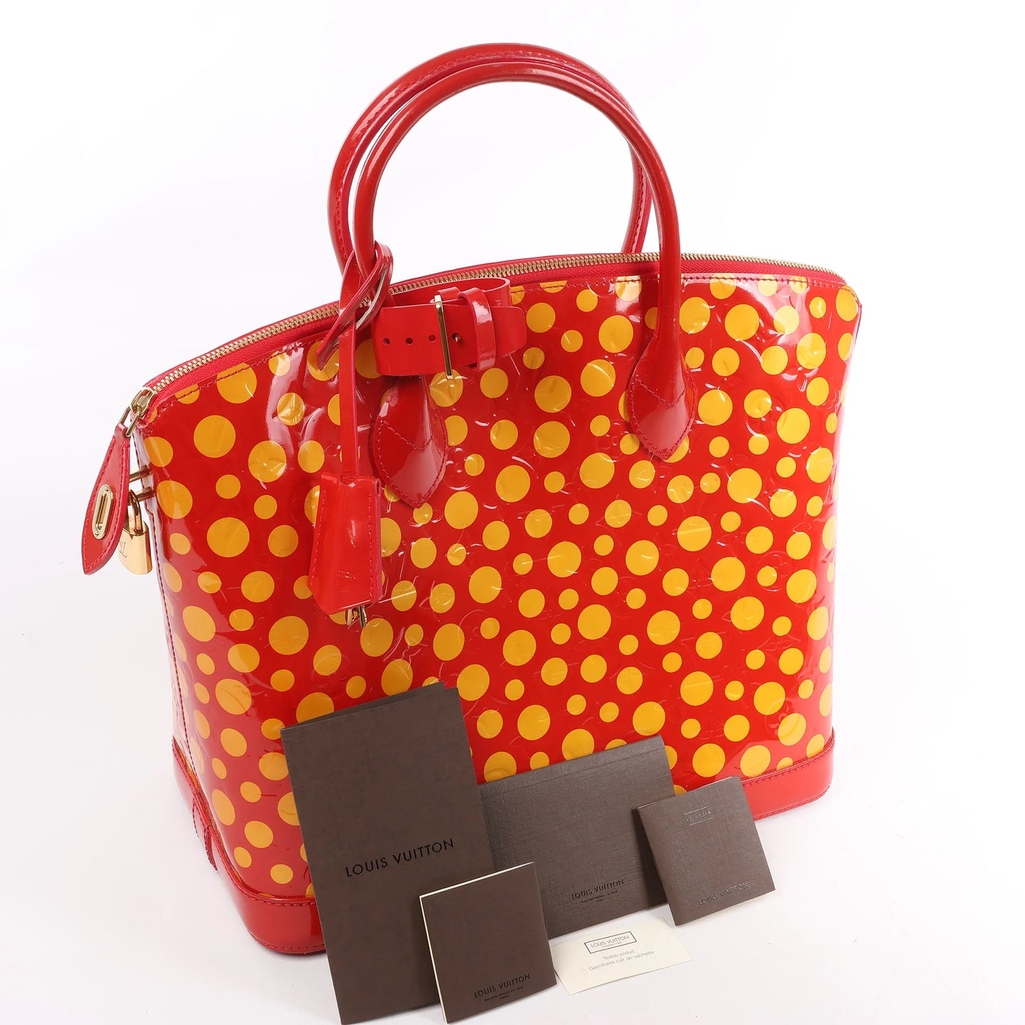 Louis Vuitton x Yayoi Kusama Lockit MM Vernis Dots Infinity in ROUGE X YELLOW M91423