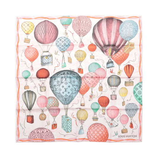 Foulard Louis Vuitton « Up AND Away » M77661 100 % soie rose GM1213