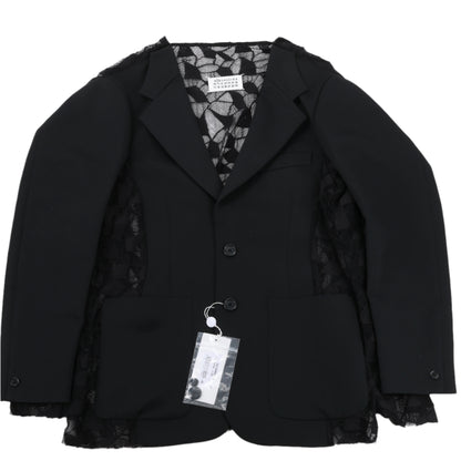 Blazer noir Maison Margiela avec superposition de dentelle, taille 40