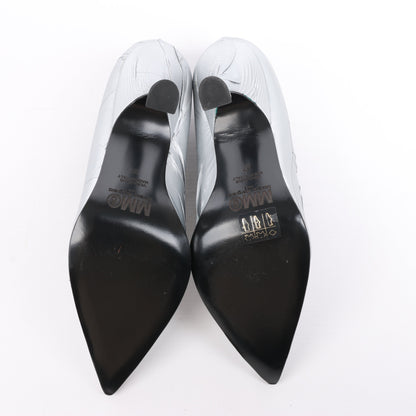 MAISON MARGIELA MM6 9 cm Laminated Leather Pumps in Silver, Size 37 EU