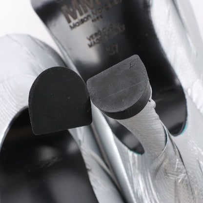 MAISON MARGIELA MM6 9 cm Laminated Leather Pumps in Silver, Size 37 EU