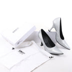 MAISON MARGIELA MM6 9 cm Laminated Leather Pumps in Silver, Size 37 EU