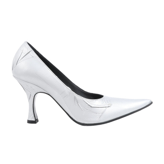 MAISON MARGIELA MM6 9 cm Laminated Leather Pumps in Silver, Size 37 EU