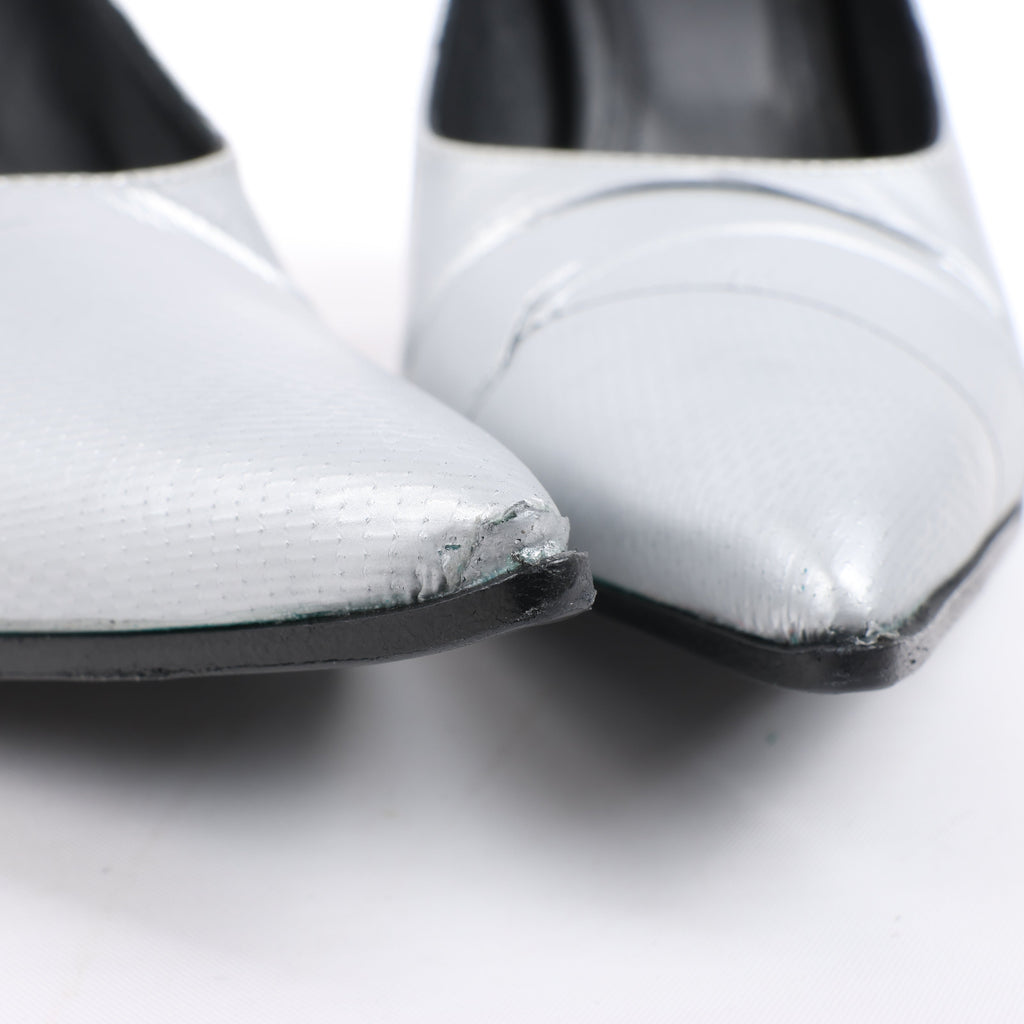 MAISON MARGIELA MM6 9 cm Laminated Leather Pumps in Silver, Size 37 EU