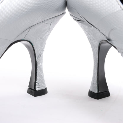 MAISON MARGIELA MM6 9 cm Laminated Leather Pumps in Silver, Size 37 EU