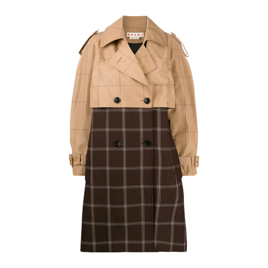 Marni Checkered Two-Tone Trench Coat, Size 38